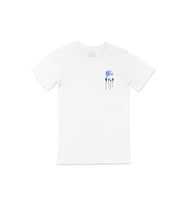 Mavi Kuşlar Cep Logo Tasarımlı Beyaz Tişört