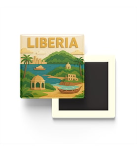 Liberya - Liberia - Paper Cut Art - Baskılı Buzdolap Magneti Kare - 9x9 cm