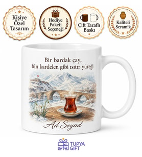 Kars Çay ve Kar Temalı Kupa Bardak Kars Hediye Porselen Kupa
