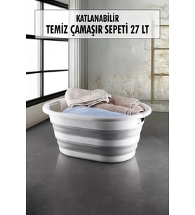 Katlanabilir Silikon Çamaşır Sepeti & Akordiyon Katlanır Sepet 27 Lt (Siyah)