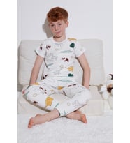 Lela Desenli % 100 Pamuk Bisiklet Yaka Pijama Takımı Erkek Çocuk PİJAMA TAKIMI 6651001 (Hardal)
