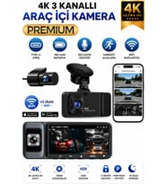 K02 Premium 3 Lens Araç İçi Kamera WiFi GPS 4K Ultra HD Ön Arka İç Kamera Gece Görüşü Park Modu DVR
