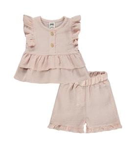 Civil Baby Düğmeli Düz 6-18 Ay Takım - Pudra
