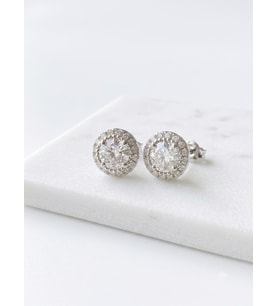 Kadın Etrafı Taşlarla Çevrili Moissanite Taşlı Gümüş Küpe