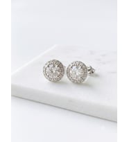 Kadın Etrafı Taşlarla Çevrili Moissanite Taşlı Gümüş Küpe