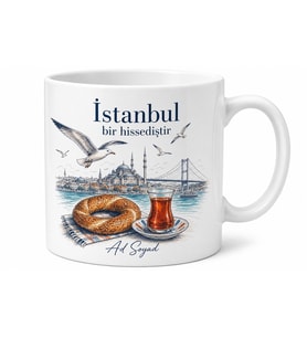 Kanat Çırpan Martı Çizimli Simit ve Çay Keyfi İstanbul Aşığı Kupa Bardak Hediye
