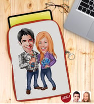 BK Gift Kişiye Özel Sevgililer Karikatürlü Taşınabilir Koruyucu Tablet Kılıfı & Organizer Çanta - Turuncu-50