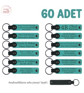 Özel Belediye Etkinliklerine Hediye, 60'lı Set, İsim Yazılabilir Deri Anahtarlık, K Turkuaz & Siyah (Koyu Turkuaz)