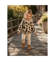 Leopar Desenli Kapüşonlu Peluş Kız Çocuk Mont