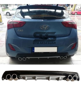 Hyundai i30 Difüzör Arka Tampon Eki 4 Egzoz Çıkışlı Gri Lüx Tip