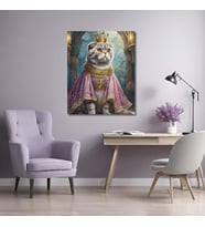 Tekli Dikey Kanvas Duvar Tablosu Prenses Kostümlü Scottish Fold Kedi