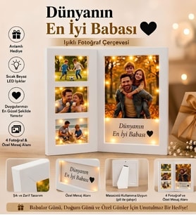 Babalar Günü Özel Tasarım 4 Fotoğraflı LED Işıklı Anı Çerçevesi – Kişiye Özel Kolaj Hediye Babaya Hediye