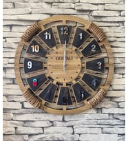 Kişiye Özel Halatlı Dekoratif Ahşap Duvar Saati 40 cm