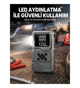 Mey İthalat® Çok Fonksiyonlu Akü Takviye ve Taşınabilir Hava Kompresörü