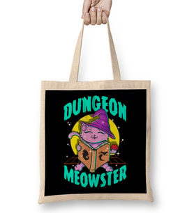 Cute & Funny Dungeon Meowster Gamer Cat Pun Bez Çanta Uzun Saplı