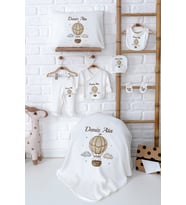 Pia Baby Premium İsimli %100 Pamuk Yenidoğan Erkek Bebek Hediyelik Zıbın Set 5037-02 (Ekru)