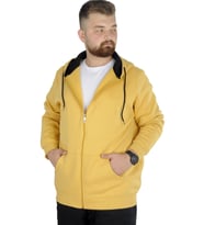 Mode XL Erkek Sweatshirt Kapşonlu Zippered Basic 20543 Hardal