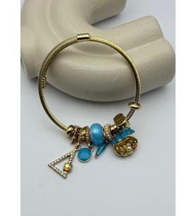 Çelik Gold Taşlı Üçgen İstiridye Mavi Charmlı Pandora Bileklik - 26blk37