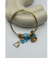 Çelik Gold Taşlı Üçgen İstiridye Mavi Charmlı Pandora Bileklik - 26blk37