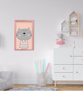 BK Home Tatlı Kedi Tasarımlı Dekoratif Pembe Ahşap Çerçeveli Çocuk Odası Tablo-2