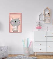 BK Home Tatlı Kedi Tasarımlı Dekoratif Pembe Ahşap Çerçeveli Çocuk Odası Tablo-2