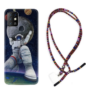 INFINIX Hot 8 9 10 11S Hot 10 Play 10T Kılıf Boyun Asklı Rasta Silikon Astronot ve Dünya 1759