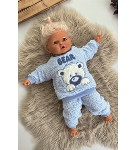 Kışlık Bebek Takımları Çocuk Giyim Bebek Kıyafeti Çocuk Kostümü welsoft takım Welsoft Peluş Unisex (Mavi)
