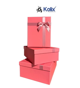 Kolix 3 lü Pembe Fiyonklu Hediyelik Dekoratif Baby Shower Bohça Yeni Yıl Yılbaşı Kutusu 35-25-13 Cm 