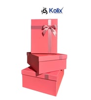 Kolix 3 lü Pembe Fiyonklu Hediyelik Dekoratif Baby Shower Bohça Yeni Yıl Yılbaşı Kutusu 35-25-13 Cm 