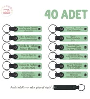 Açık Yeşil & Siyah, Bebek Mevlidi Hatırası İçin İsim Yazılı Anahtarlık 40’lı Set, Hediyelik Armağan