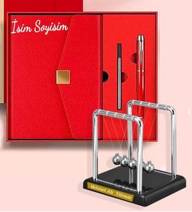 Kişiye Özel Organizerli Deri Ajanda & Özel Kalem & Newton Denge Topları Premium Hediye Seti