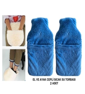 SICAK SU TORBASI 2 ADET,CEPLİ MAVİ PELUŞ TERMOFOR 32,5x17,5cm  1500 ML
