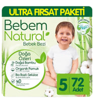Bebem Natural Bebek Bezi Ultra Fırsat Paketi 5 Beden 72 Adet