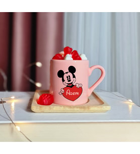Mickey Mouse Tasarımlı Kişiye Özel Pembe Türk Kahvesi Fincanı