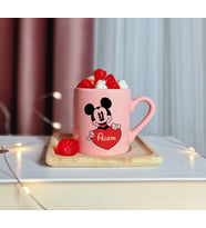 Mickey Mouse Tasarımlı Kişiye Özel Pembe Türk Kahvesi Fincanı
