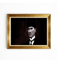 Tablore Altın Çerçeveli Kalpaklı Atatürk Portresi Tablosu Nostaljik Ofis Salon Duvar Tablosu
