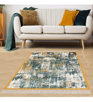 Batik Desenli Renk Geçişli Dijital Baskı Yıkanabilir Kaymaz Taban Salon Halısı ve Yolluk (Yeşil)