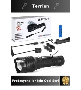 Premium Seri Şarjlı Profesyonellere Özel Üretim Yüksek Aydınlatma Tasarruflu Av Kamp Tüfek Feneri