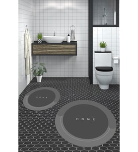 EVDEYA Dijital Baskılı Yıkanabilir Home Yazılı İkili Yuvarlak Banyo Paspası Klozet Takımı, YKLOZET-3-GRİ, (Gri)