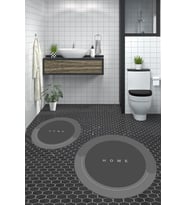 EVDEYA Dijital Baskılı Yıkanabilir Home Yazılı İkili Yuvarlak Banyo Paspası Klozet Takımı, YKLOZET-3-GRİ, (Gri)