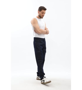 Erkek Kargo Cepli Lacivert Jean Pantolon