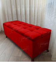 Çizgi Kapitoneli Sandıklı Puf 100 cm Ceviz Ayak (Kırmızı)