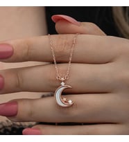 Gümüş Rose Ay Yıldız Kadın Kolye
