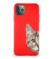 Apple iPhone 11 Pro Max Soft Premier Kapak Catface Tasarımlı Silikon Kılıf - Kırmızı (Şeffaf)