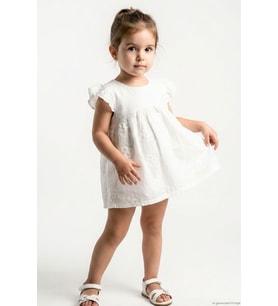 Breeze Kız Bebek Zıbın Elbise Çiçek Nakışlı 6 Ay-2 Yaş, Ekru