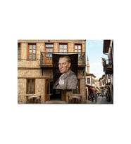 Mavi Gözlü Ulu Önder Mustafa Kemal Atatürk Poster Bayrak Premium Raşel Kumaş 300x450cm ATA56