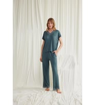 Monamise Kadın Kısa Kollu V Yakalı Dantelli Pijama Takımı 18541 