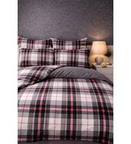 More Home Tek Kişilik Nevresim Takımı Lastikli Çarşaf  Ekose Desen Gri Kırmızı Çizgili