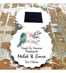 Magnet Hediyelik - Gelin / Damat Çift Kuş Tasarım Düğün, Nikah, Nişan, Söz Hatırası Magnet