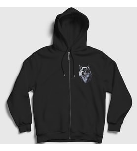 Presmono Unisex Siyah Siberian Wolf Kurt Fermuarlı Kapüşonlu Sweatshirt 307280tt